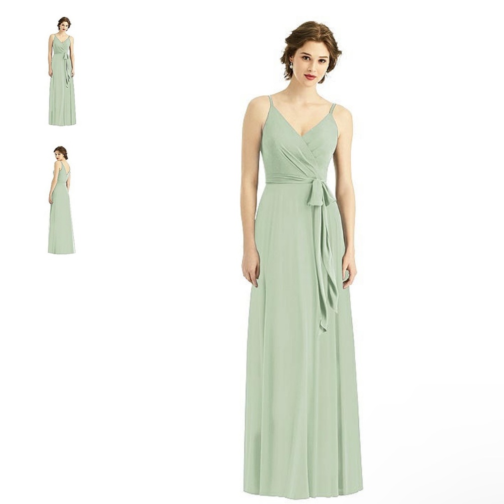 NWT After Six 1511 Kiwi-Y25 Full Length Chiffon Spaghetti Strap